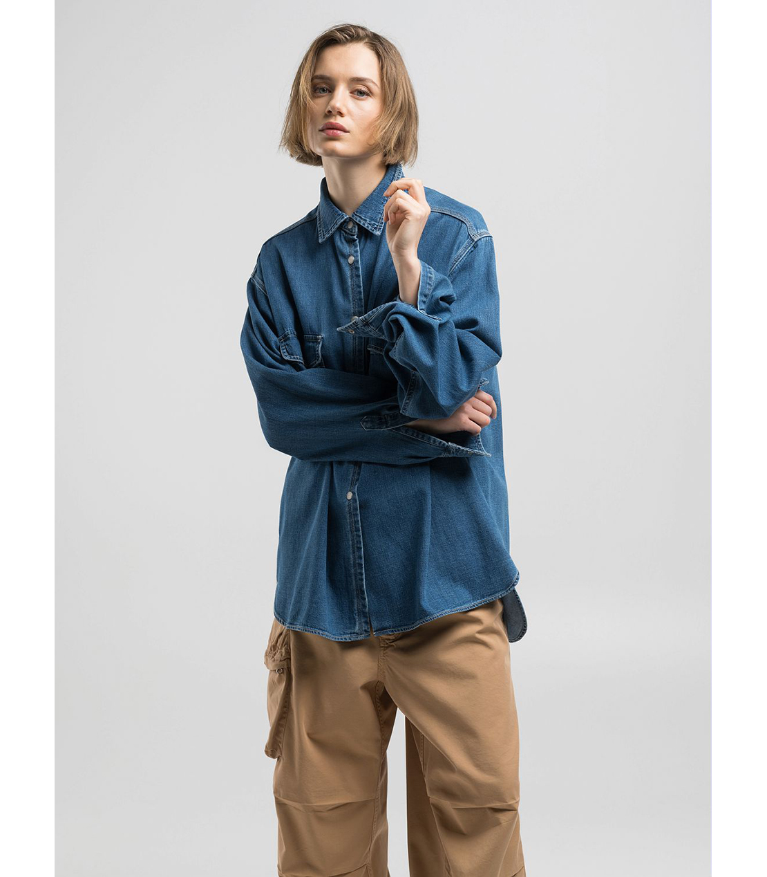 9ZERO1 オーバーフィットコットンデニムシャツ 詳細画像 ブルー 3